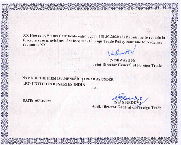 Export House Certificate